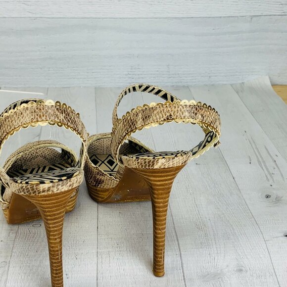 Jessica Simpson JP-BLAZIE Python Gold Platform Heels Open Toe Shoes Sandals 8 B - Picture 6 of 8
